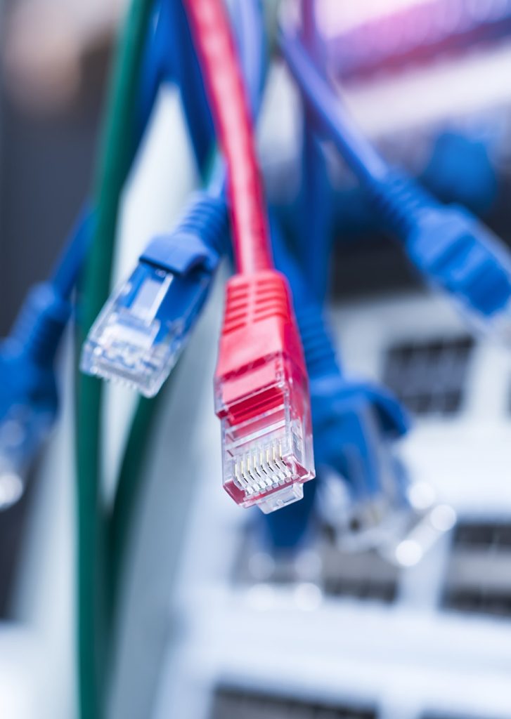 network cables and hub in data room